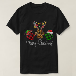 Merry Christmas Paw Prints Design T-Shirt