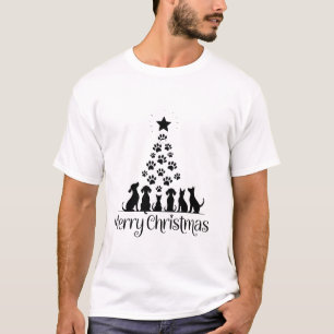 Merry Christmas Paw Tree Dog Lover Cat Lover Mum T-Shirt
