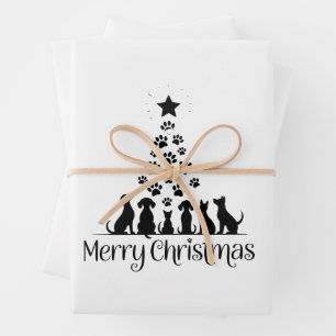 Merry Christmas Paw Tree Dog Lover Cat Lover Mum Wrapping Paper Sheet
