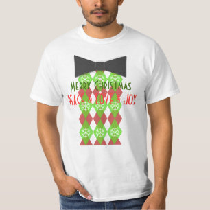 Merry Christmas Peace Love & Joy Black Tie T-Shirt