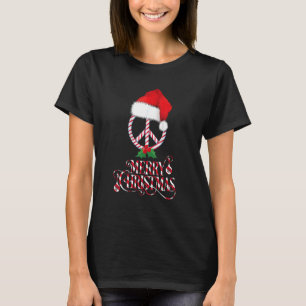 Merry Christmas Peace Sign Candy Cane Santa Peace T-Shirt