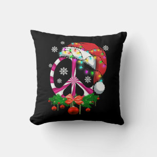 Merry Christmas Peace Sign With Santa Hat Decor Pe Cushion