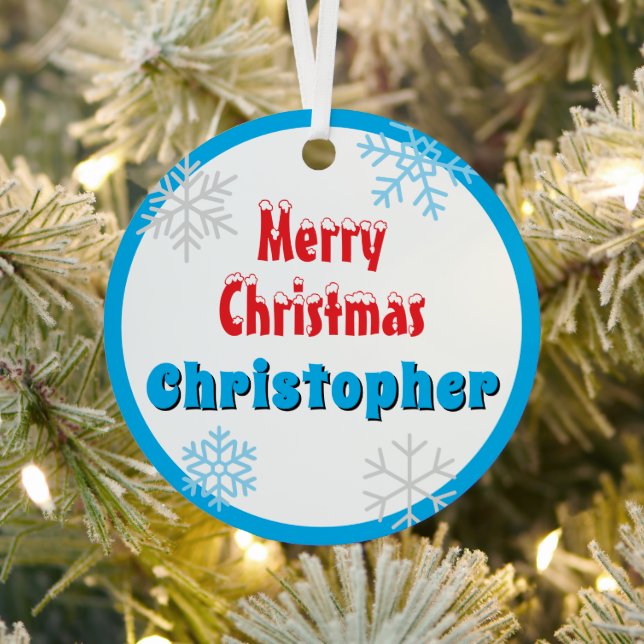 Merry Christmas Peace Snowflakes Name Metal Tree Decoration (Insitu)