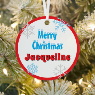 Merry Christmas Peace Snowflakes Red Name Metal Tree Decoration