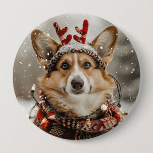 Merry Christmas Pembroke Welsh Corgi Dog 10 Cm Round Badge