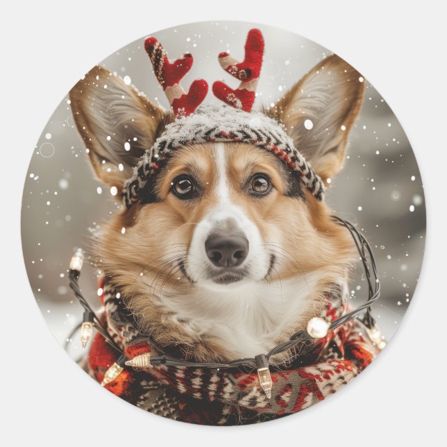 Merry Christmas Pembroke Welsh Corgi Dog Classic Round Sticker (Front)