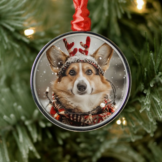 Merry Christmas Pembroke Welsh Corgi Dog Metal Tree Decoration (Tree)