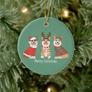 Merry Christmas Pembroke Welsh Corgi Dogs Ceramic Tree Decoration