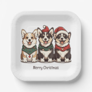Merry Christmas Pembroke Welsh Corgi Dogs Paper Plate