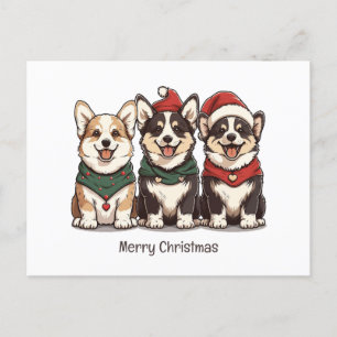 Merry Christmas Pembroke Welsh Corgi Dogs Postcard
