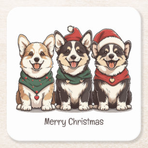 Merry Christmas Pembroke Welsh Corgi Dogs Square Paper Coaster