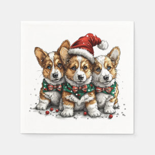 Merry Christmas Pembroke Welsh Corgi Puppies Napkin
