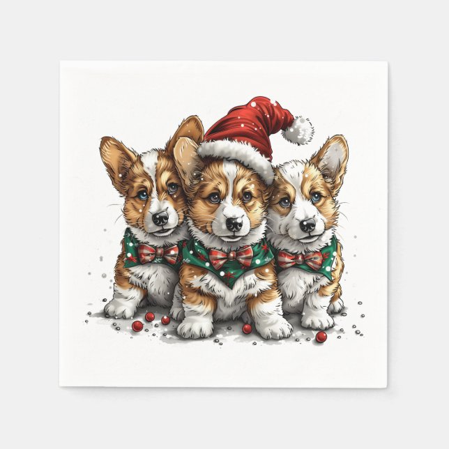 Merry Christmas Pembroke Welsh Corgi Puppies Napkin (Front)