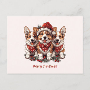 Merry Christmas Pembroke Welsh Corgi Puppies Postcard