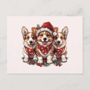 Merry Christmas Pembroke Welsh Corgi Puppies Postcard