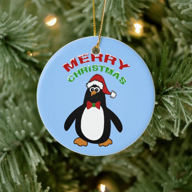 Merry Christmas Penguin Ceramic Tree Decoration (Tree)