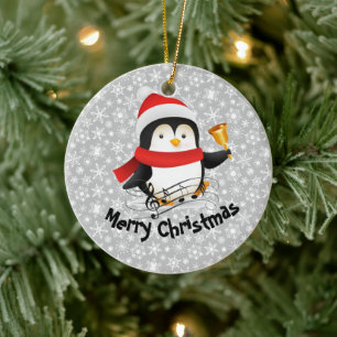 Merry Christmas penguin  Ceramic Tree Decoration