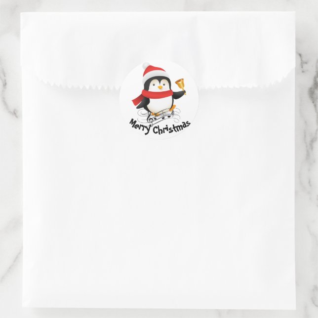 Merry Christmas penguin  Classic Round Sticker (Bag)
