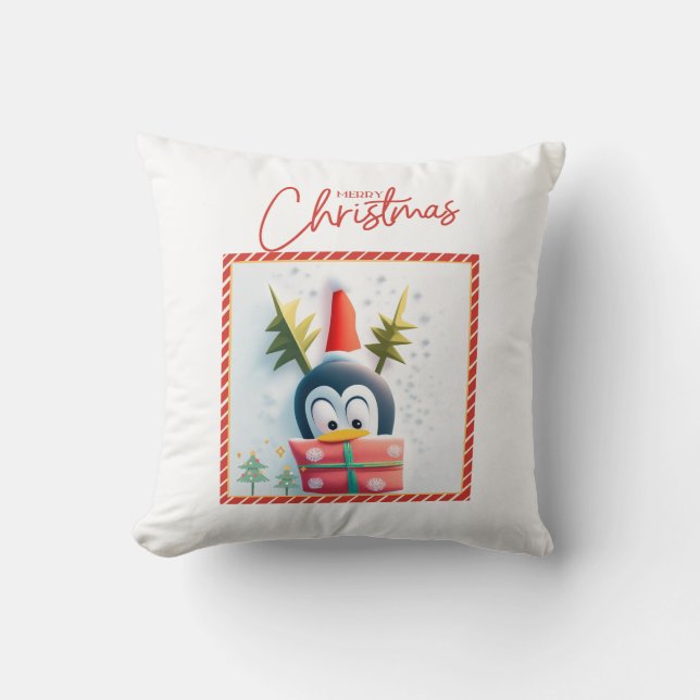 Merry Christmas Penguin  Cushion (Front)