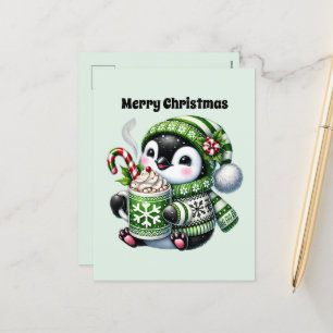 Merry Christmas penguin customizable Holiday Postcard
