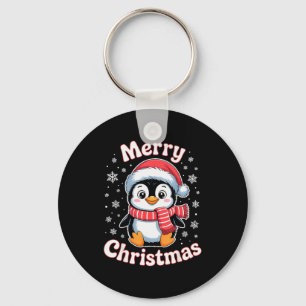 Merry Christmas Penguin Cute Santa Hat Snowflake H Key Ring