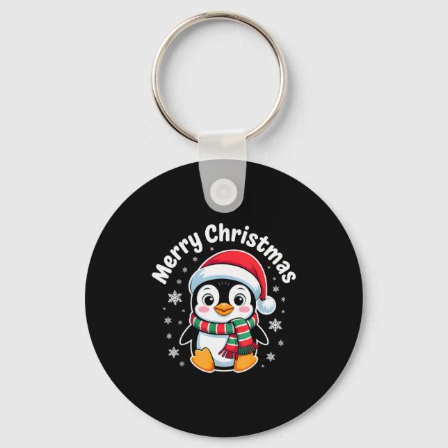 Merry Christmas Penguin Cute Santa Hat Winter Holi Key Ring (Front)