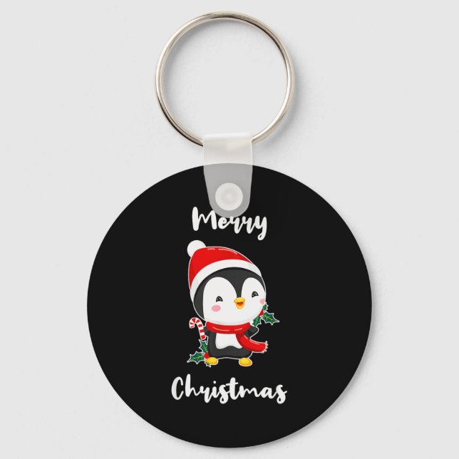 Merry Christmas Penguin  Key Ring (Front)