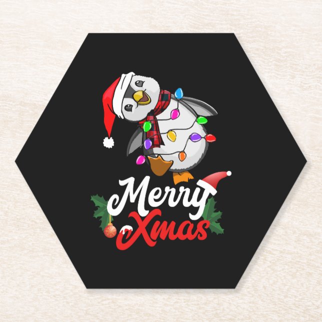 Merry Christmas Penguin Paper Coaster (Front)