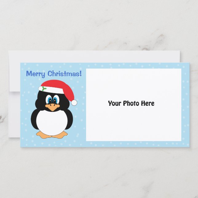 Merry Christmas Penguin Photo Card (Front)