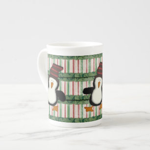 Merry Christmas, Penguin Stripe Bone China Mug