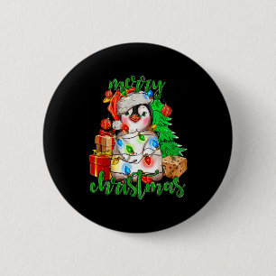 Merry Christmas Penguin Tree Lights Santa Hat Funn 6 Cm Round Badge