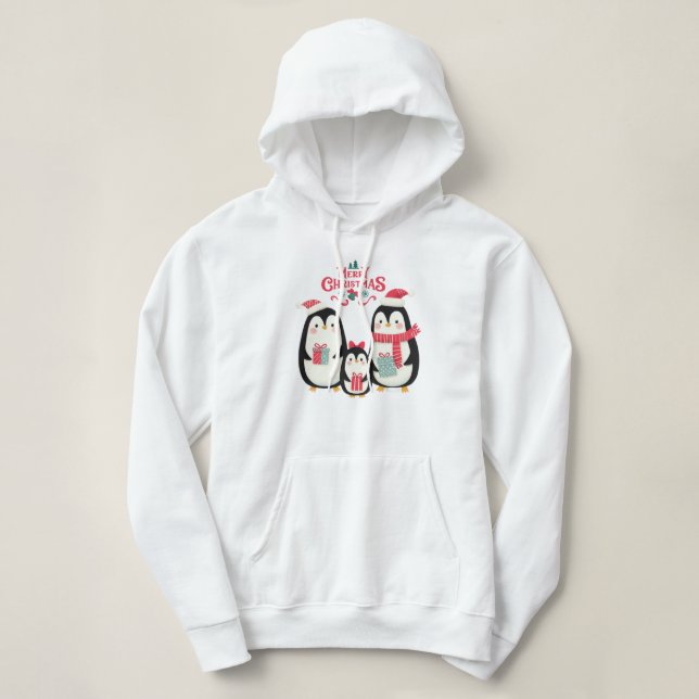 Merry Christmas Penguins Hoodie (Design Front)