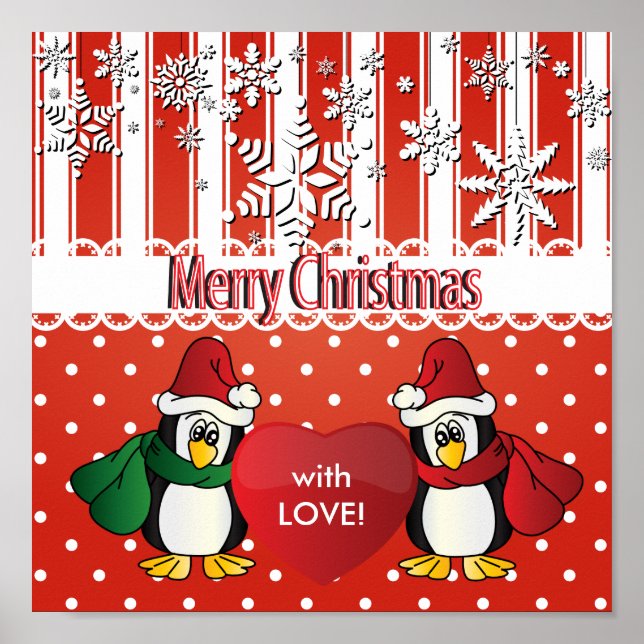 Merry Christmas Penguins with Love Poster (Front)
