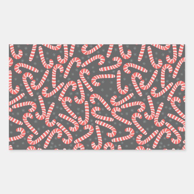 Merry Christmas Peppermint Candy Canes Snowflakes Rectangular Sticker (Front)