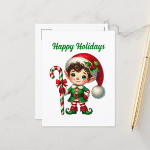 Merry Christmas peppermint elf Holiday Postcard