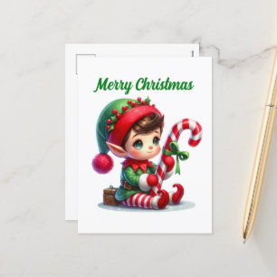 Merry Christmas peppermint elf Holiday Postcard