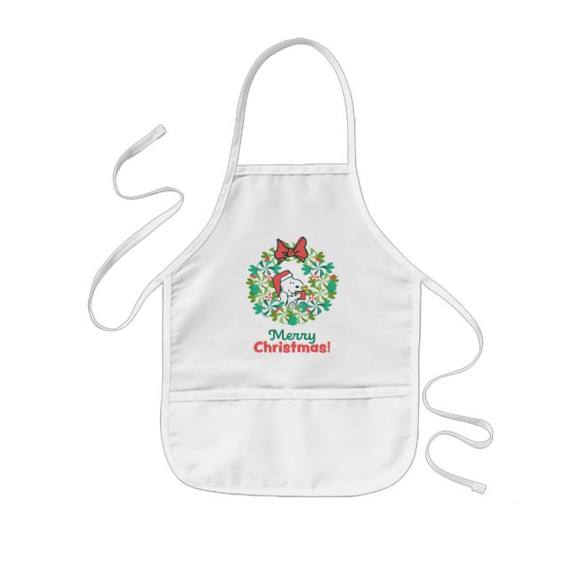 Merry Christmas Peppermint Holiday Wreath Kids Apron (Front)