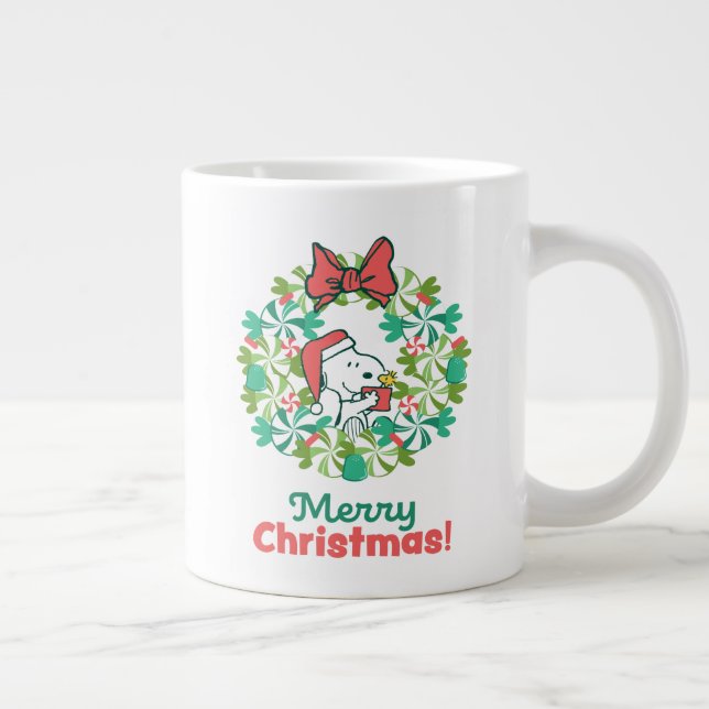 Merry Christmas Peppermint Holiday Wreath Large Coffee Mug (Right)