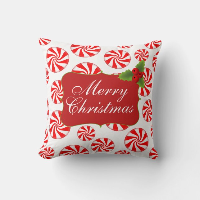 Merry Christmas Peppermint Swirl Candies Cushion (Front)
