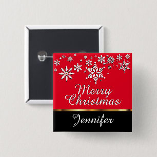 Merry Christmas Personalise Holiday - Red 15 Cm Square Badge