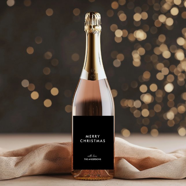 Merry Christmas Personalised Black | Custom Name Wine Label (Creator Uploaded)