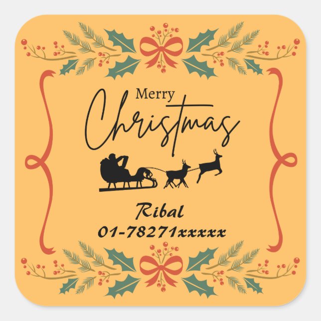 Merry Christmas Personalised Business Sticker (Front)