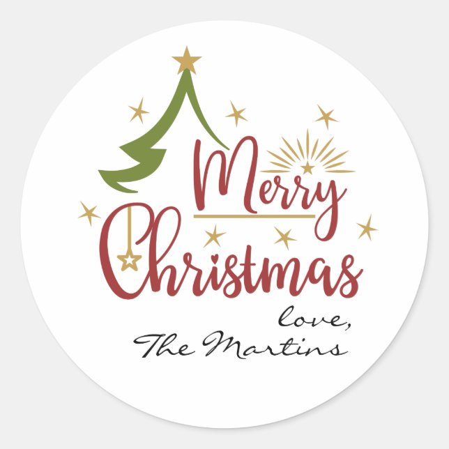 Merry Christmas Personalised Classic Round Sticker (Front)