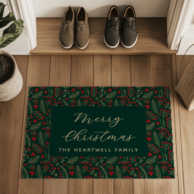Merry Christmas Personalised Dark Botanical Doormat (Creator Uploaded)