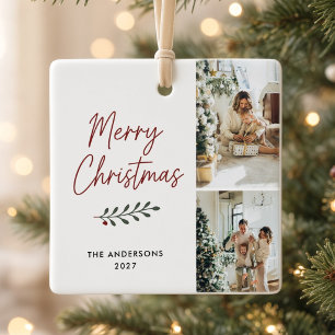 Merry Christmas Personalised Family Multi Photo  Ceramic Ornament