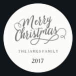 Merry Christmas Personalised Family Name Classic Round Sticker<br><div class="desc">Merry Christmas Personalised Family Name Stickers

See matching collection below</div>