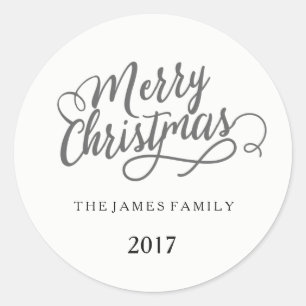 Merry Christmas Personalised Family Name Classic Round Sticker