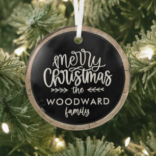 Merry Christmas Personalised Family Name Glass Tree Decoration
