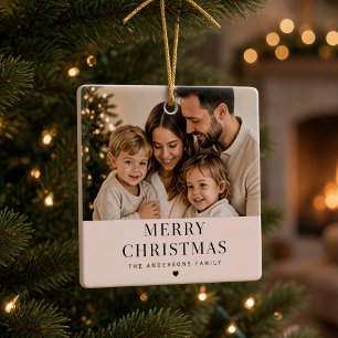 Merry Christmas Personalised Family Photo  Ceramic Ornament