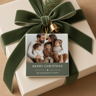 Merry Christmas Personalised Family Photo Modern  Ceramic Ornament